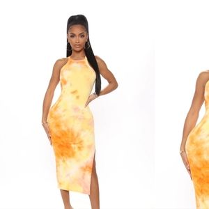 Sherbet colored tie-dyed midi dress.